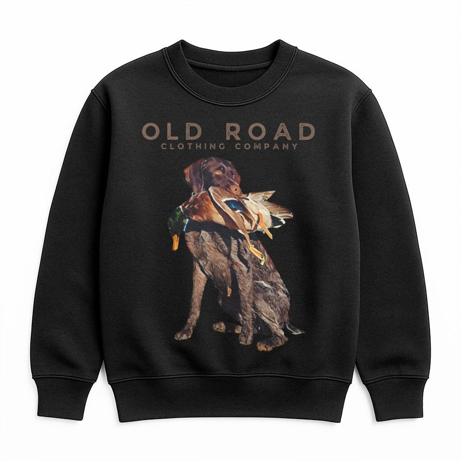 German Wirehaired Pointer Sweatshirt | Duck Hunting Dog Graphic Print | Premium Cotton Blend Crewneck | Outdoor Gift for Hunters