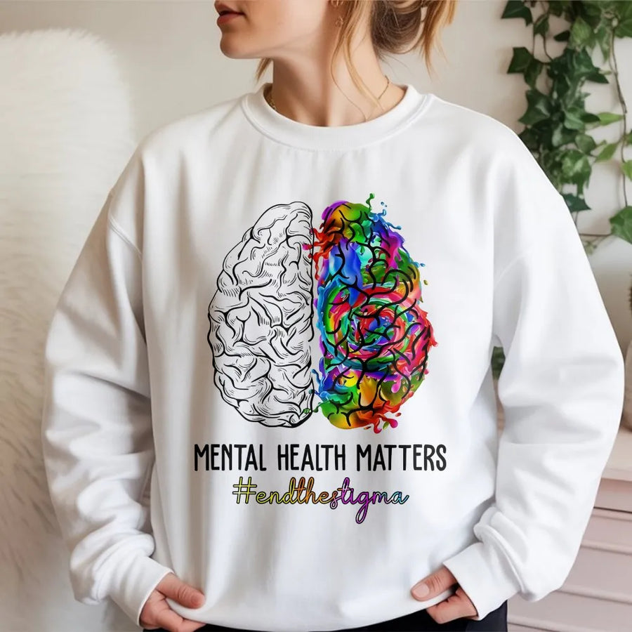 Mental Health Matters Sweatshirt | Colorful Brain Art Pullover | Premium Cotton Blend | Unisex Positive Awareness Gift for Advocates