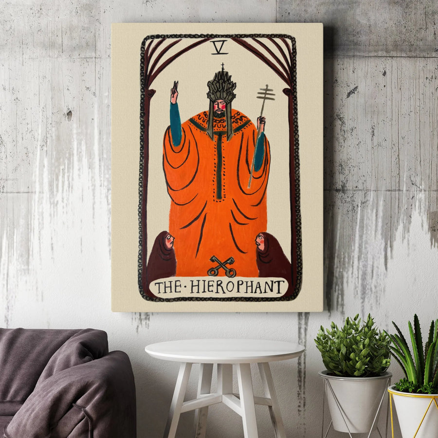 The Hierophant Tarot Card Canvas | V Major Arcana Wall Art | Premium Gallery-Wrapped Print | Spiritual Decor Gift for Mystical Home Enthusiasts
