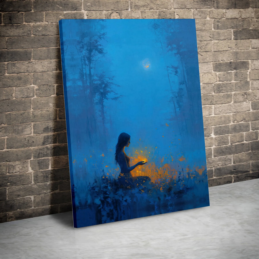 Mystical Forest Woman Canvas Art | Enchanting Moonlight Wall Decor | Premium Gallery Wrapped Canvas | Spiritual Meditation Room Decor Gift