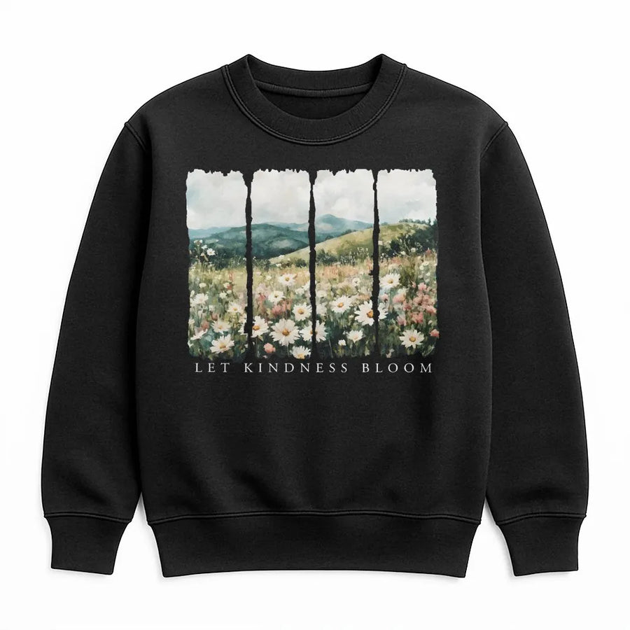 Let Kindness Bloom Sweatshirt | Watercolor Wildflower Meadow Graphic | Soft 100% Cotton Tee | Inspirational Gift, Positive Message Shirt