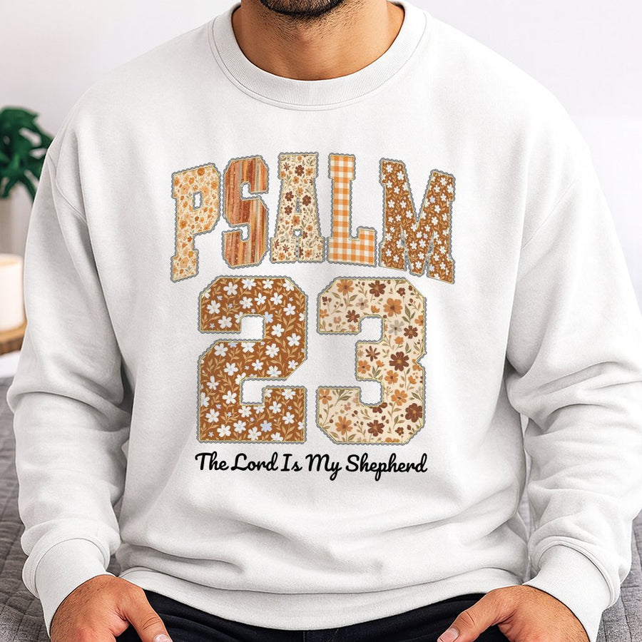Psalm 23 Sweatshirt | Floral Bible Verse Faith Graphic | Premium Cotton Blend Crewneck | Christian Gift for Women and Men