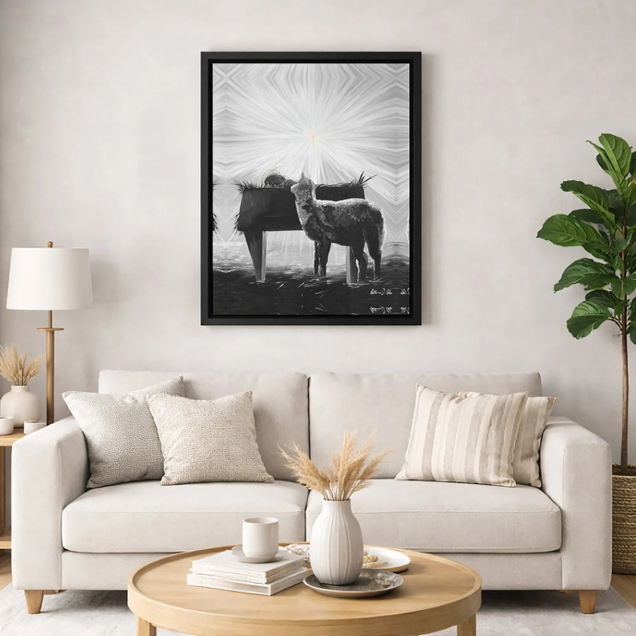 Nativity Scene Canvas Print | Holy Night Baby Jesus and Lamb | Minimalist Religious Wall Art | Christian Christmas Home Decor Gift