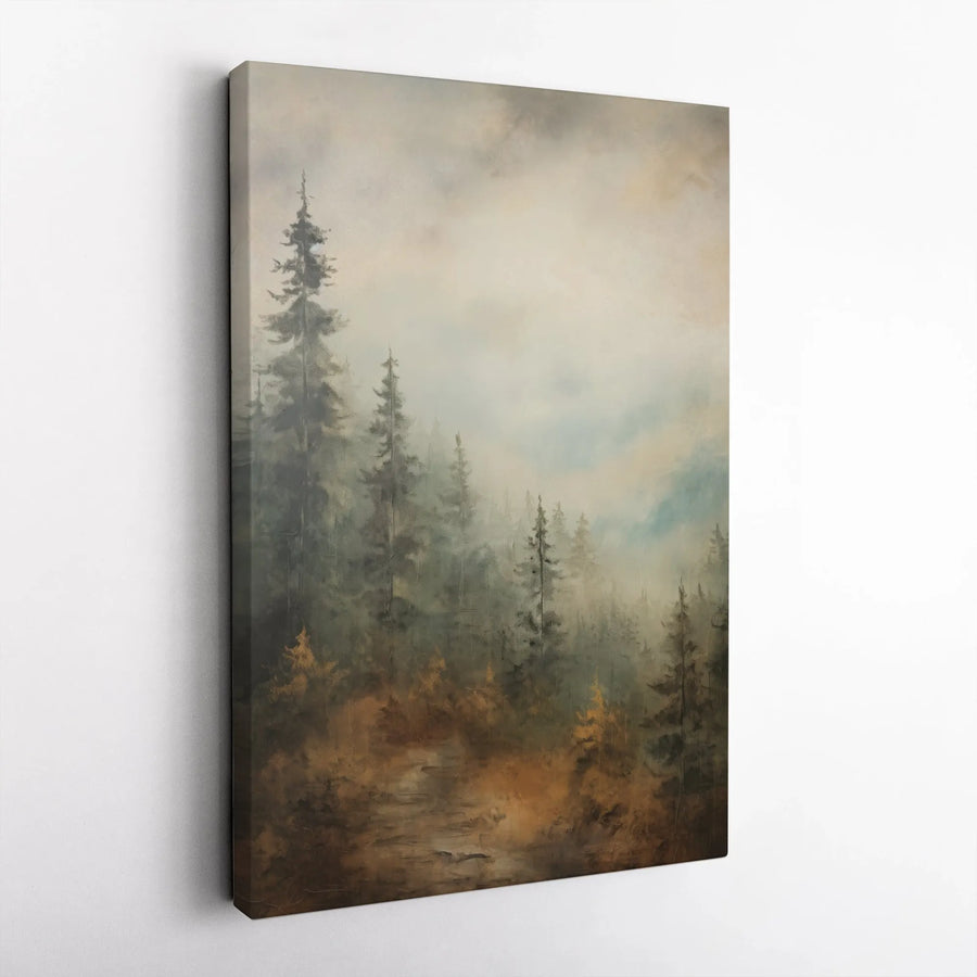 Misty Pine Forest Canvas Art | Moody Woodland Landscape Wall Decor | Gallery Wrapped Premium Print | Nature-Inspired Gift for Home or Office