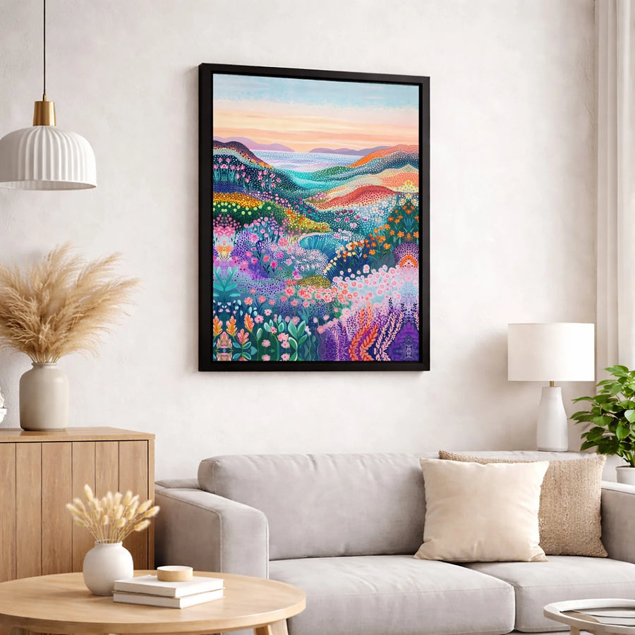 Colorful Floral Landscape Canvas Wall Art | Impressionist Meadow Field Print | Premium Gallery-Wrapped Decor | Botanical Nature Gift for Home