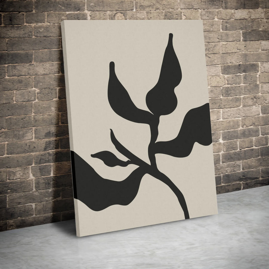 Abstract Botanical Canvas Art | Minimalist Leaf Silhouette Wall Decor | Gallery Quality 1.25 Inch Frame | Modern Neutral Living Room Accent