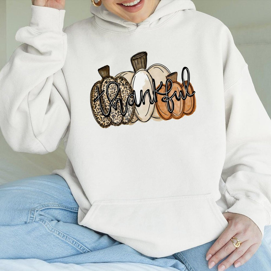 Thankful Pumpkin Hoodie | Leopard Print Fall Aesthetic Design | Premium Cotton Blend | Cozy Thanksgiving Gift for Women & Thanksgiving Lovers