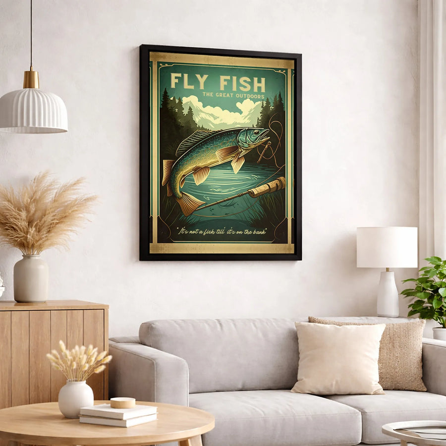 Fly Fishing Wall Art | Vintage Trout Illustration | Premium Gallery Wrapped Canvas | Gift for Angler & Fisherman