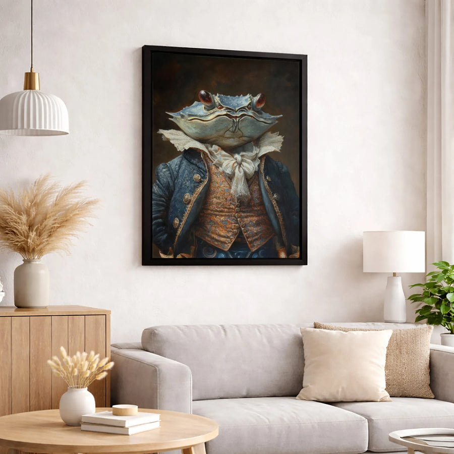 Blue Crab Wall Art | Anthropomorphic Aristocrat Portrait | 1.25 Inch Premium Canvas | Unique Gift for Coastal Home Decor