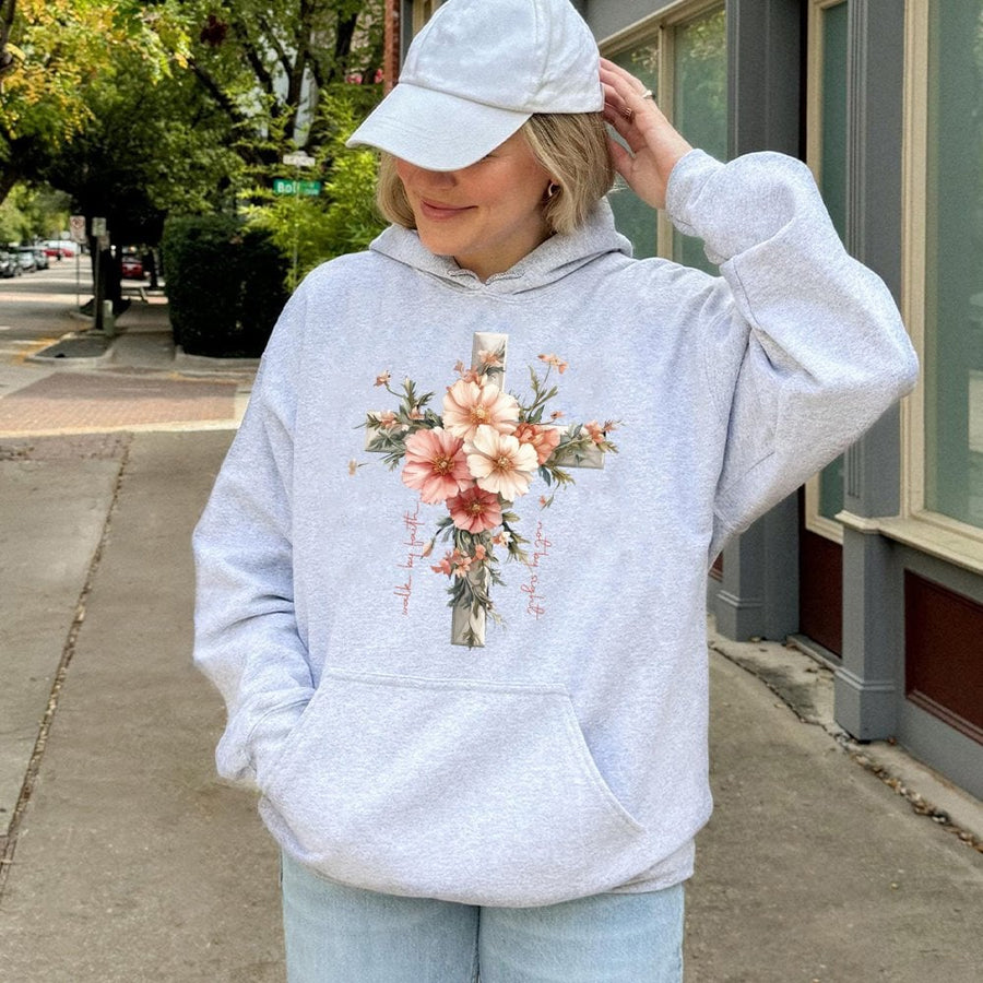 Walk By Faith Hoodie | Floral Cross Christian Graphic | Premium Cotton Blend | Religious Gift for Women and Men