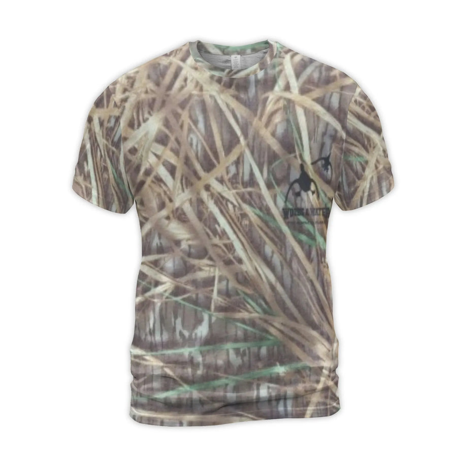 Duck Hunting T-Shirt | Marsh Camo All-Over Print | Premium Polyester Blend | Gift for Outdoorsmen and Waterfowl Hunters
