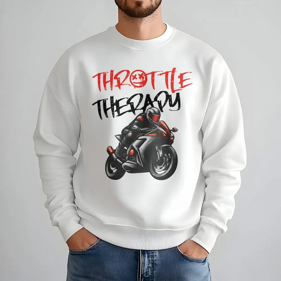 Throttle Therapy Motorcycle Sweatshirt | Biker Graphic Sportbike Design | Cotton Blend Premium Pullover | Gift for Motorcycle Riders and Moto Lovers
