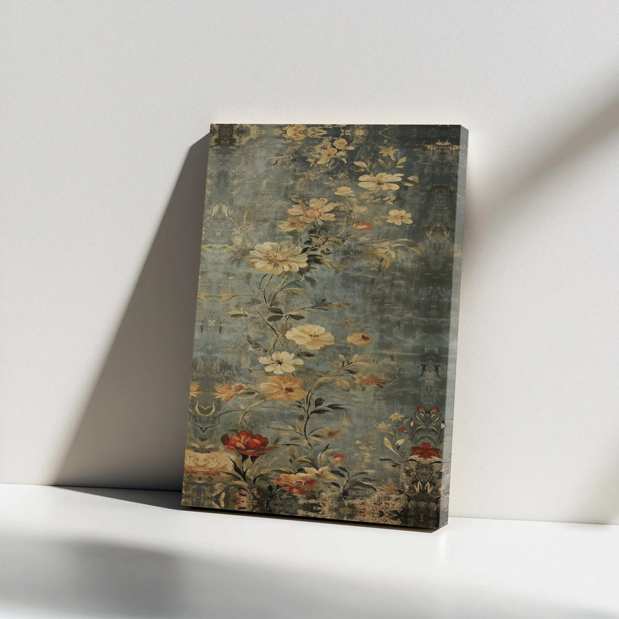 Vintage Floral Canvas Wall Art | Distressed Botanical Oil Painting Print | Premium 1.25 Inch Gallery Wrap | Moody Farmhouse Home Decor Gift