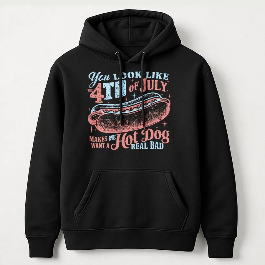 4th of July Hoodie | Funny Hot Dog Quote Graphic | Unisex Cotton Blend Sweatshirt | Patriotic Independence Day Gift for Foodies