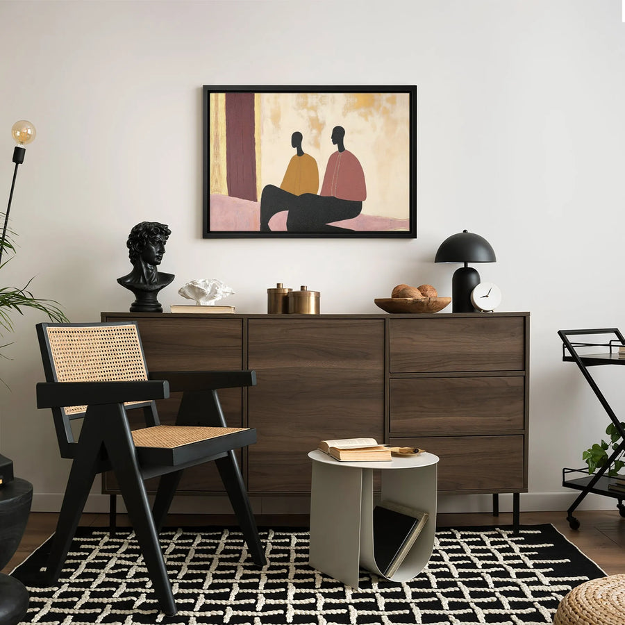 African Abstract Wall Art | Seated Figures Minimalist Canvas Print | Gallery-Quality 1.25 Inch Profile | Modern Boho Living Room Decor Home Gift