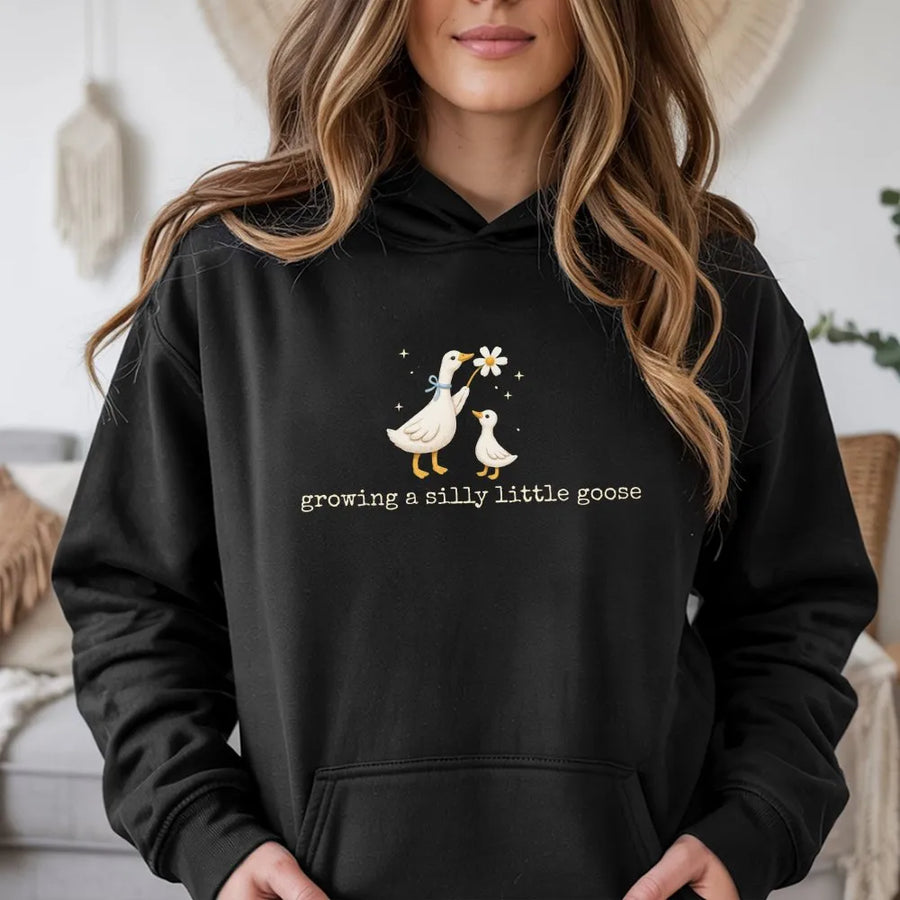 Growing A Silly Little Goose Hoodie | Cute Duck Pregnancy Announcement Design | Premium Cotton Blend | Gift For Expecting Mom New Parents