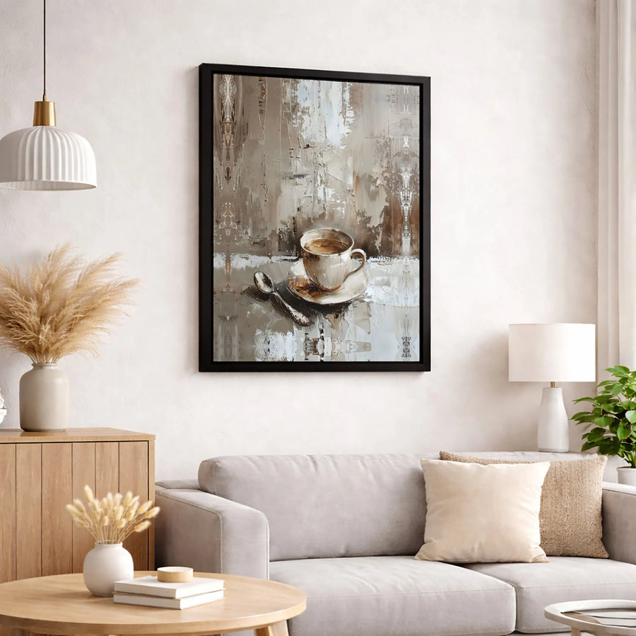 Abstract Coffee Cup Canvas Wall Art | Still Life Kitchen Painting | Premium 1.25-Inch Gallery Wrap | Modern Neutral Decor Gift