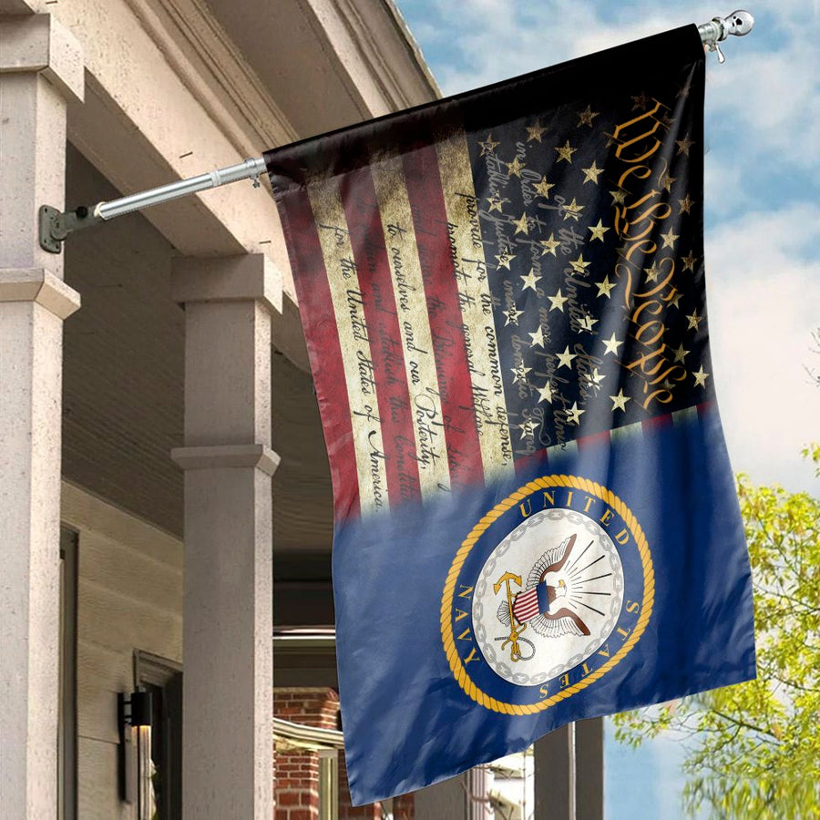 US Navy We The People House Flag | Patriotic American Constitution Garden Decor | Weather Resistant Polyester | Military Veteran Gift Idea