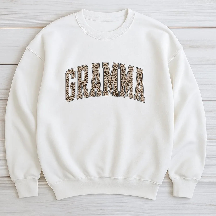 Gramma Sweatshirt | Leopard Print Varsity Letters | Cozy Cotton Blend | Gift for New Grandma on Mother's Day