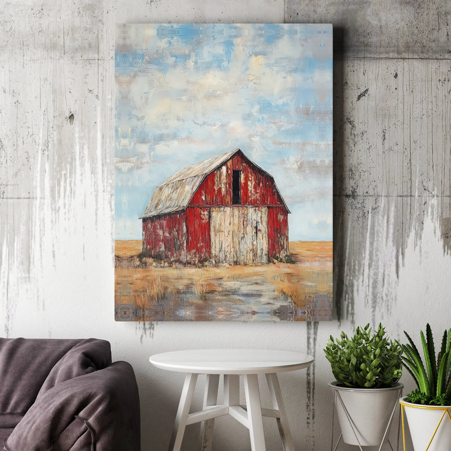 Rustic Red Barn Canvas Art | Impressionistic Farmhouse Wall Decor | Gallery Quality 1.25” Thick Print | Country Landscape Gift for Home Office