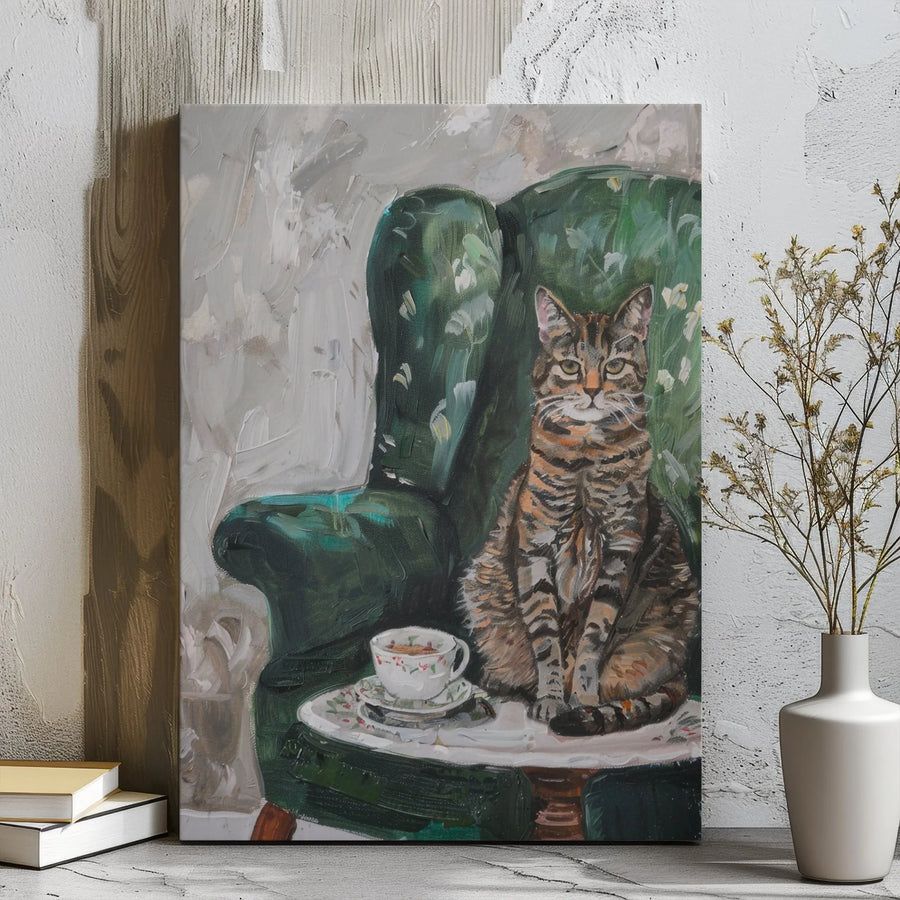 Tabby Cat Wall Art | Impressionist Oil Painting Print | Gallery Wrapped 1.25" Canvas | Whimsical Cozy Decor Gift for Cat Lovers