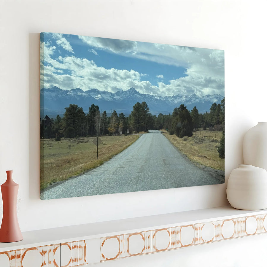 Mountain Landscape Canvas Wall Art | Snow-Capped Peak Road View | Premium Gallery Wrap Decor | Nature Photography Gift for Home Office
