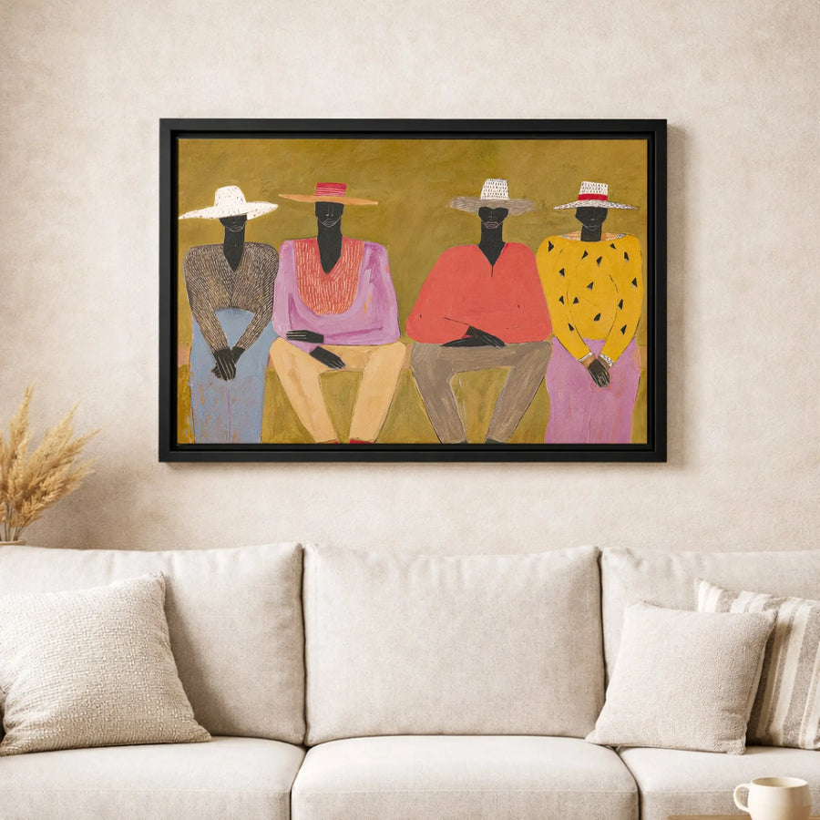 Abstract African Art Canvas Print | Four Seated Figures Wall Decor | 1.25" Thick Premium Gallery Wrap | Modern Home Office Statement Art