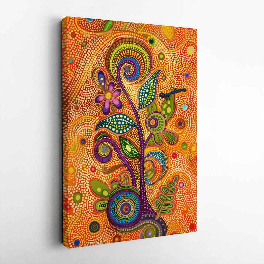 Abstract Dot Art Canvas Wall Art | Vibrant Psychedelic Plant Print | Premium Gallery Wrapped Canvas | Modern Boho Home Decor Gift