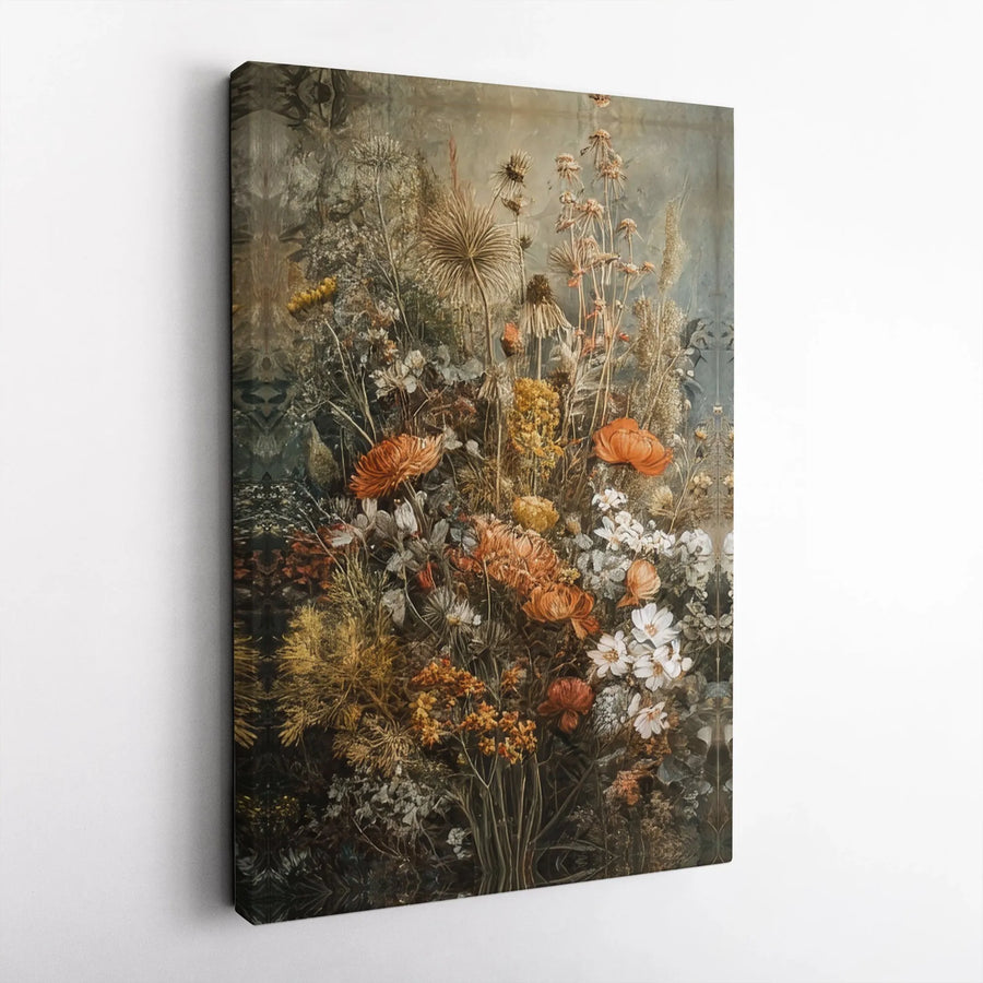 Moody Botanical Floral Wall Art | Vintage Still Life Oil Painting Style | Premium Gallery-Wrapped Canvas | Elegant Home Decor for Living Room