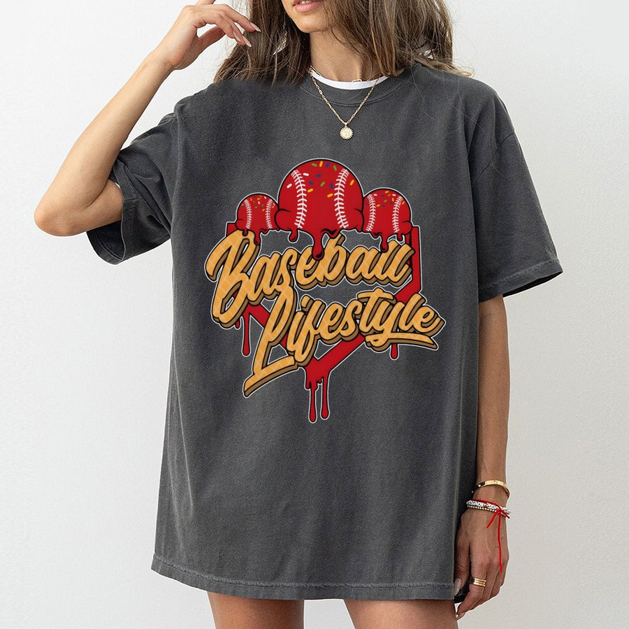 Baseball Lifestyle T-Shirt | Dripping Ice Cream Graphic | 100% Premium Cotton | Unique Sports Gift for Baseball Players and Fans