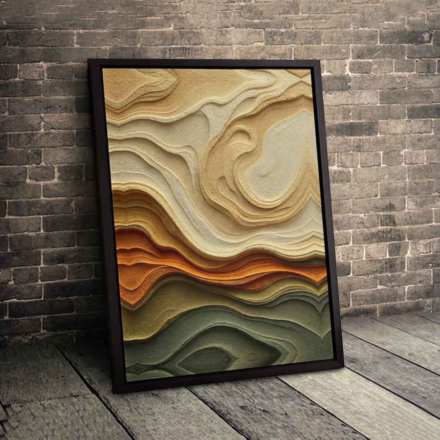 Abstract Earth Tone Topographic Wall Art | Modern Wavy Layered Texture Print | Premium 1.25 Inch Canvas | Minimalist Home & Office Decor