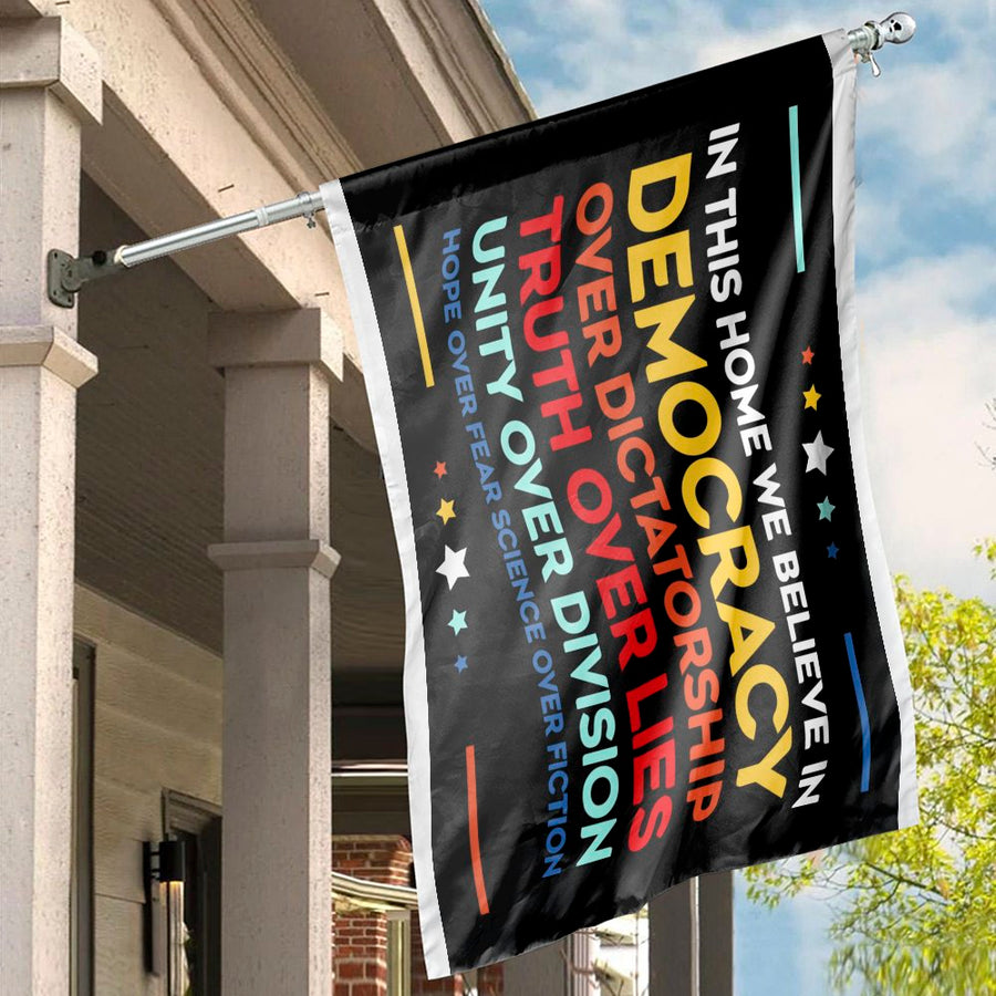 Democracy House Flag | Truth Over Lies Banner | Premium Weather-Resistant Polyester | Patriotic Home Decor Garden Yard Sign