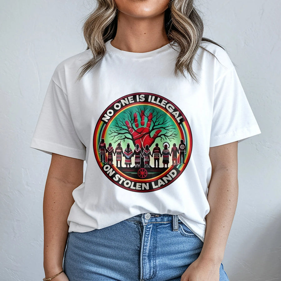 No One Is Illegal On Stolen Land T-Shirt | Native American Heritage Graphic | Premium Cotton Unisex Apparel | Social Justice Activist Protest Gift