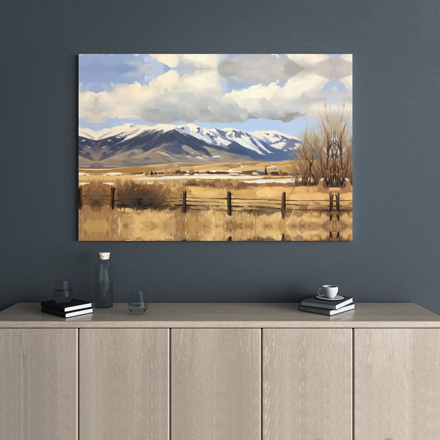 Mountain Landscape Wall Art | Impressionist Winter Valley Canvas Print | Premium Gallery Wrap Decor | Nature Home Gift for Living Room