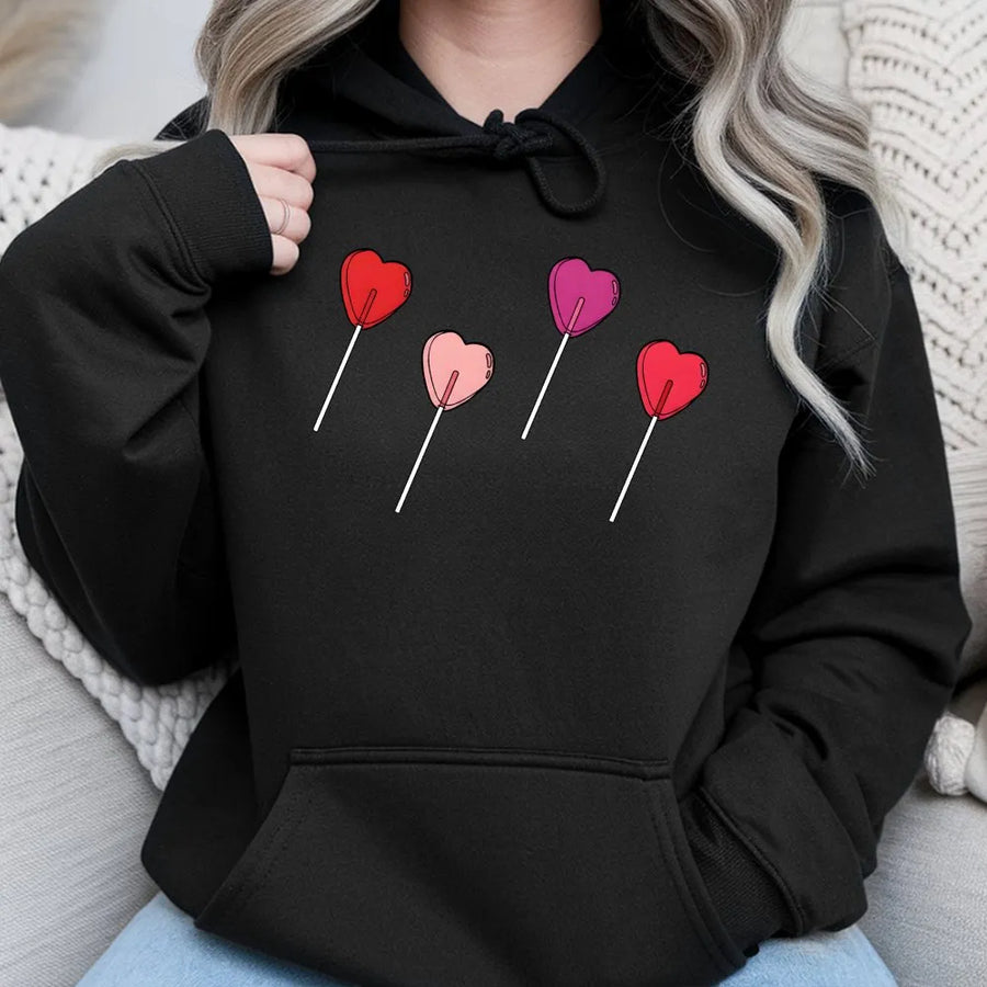 Heart Lollipop Hoodie | Cute Valentine Graphic Print | Premium Cotton-Poly Blend | Cozy Gift for Her or Him