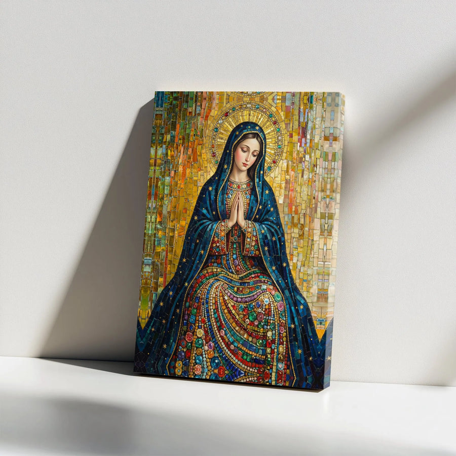 Virgin Mary Canvas Wall Art | Our Lady of Guadalupe Mosaic Style Print | Premium Gallery Wrapped Canvas | Catholic Home Decor Gift