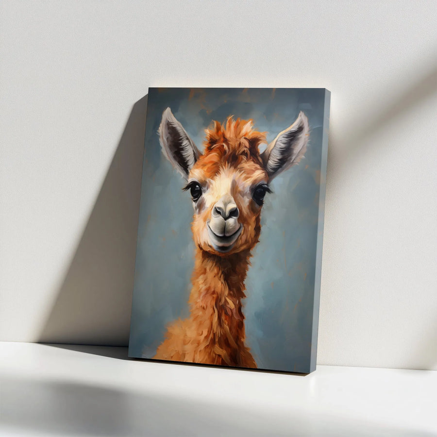 Cute Llama Canvas Print | Painterly Animal Portrait Wall Art | Premium Gallery Wrap Canvas | Nursery Decor Gift for Animal Lover