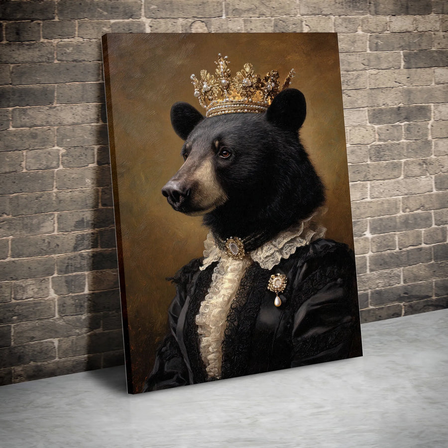 Royal Bear Portrait Vertical Canvas | Victorian Animal Painting | Premium Gallery Wrapped Canvas | Eclectic Wall Art & Unique Home Decor Gift
