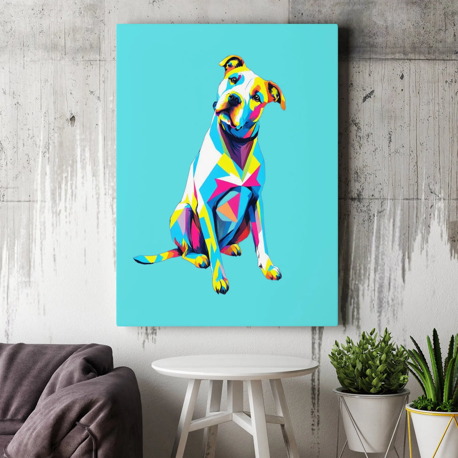 Pitbull Dog Canvas Wall Art | Colorful Pop Art Geometric Print | Premium 1.25-inch Gallery Wrap | Vibrant Modern Decor Gift for Dog Lovers