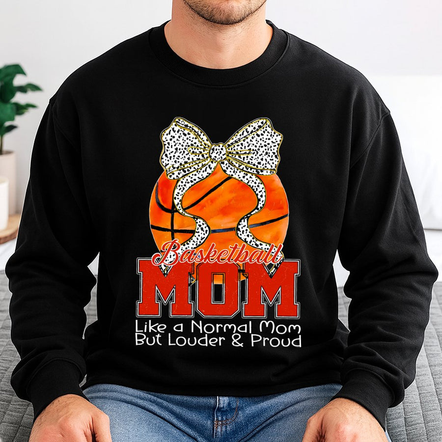 Basketball Mom Sweatshirt | Coquette Bow Graphic Game Day Apparel | Soft Cotton Blend Crewneck | Trendy Sporty Gift For Basketball Moms