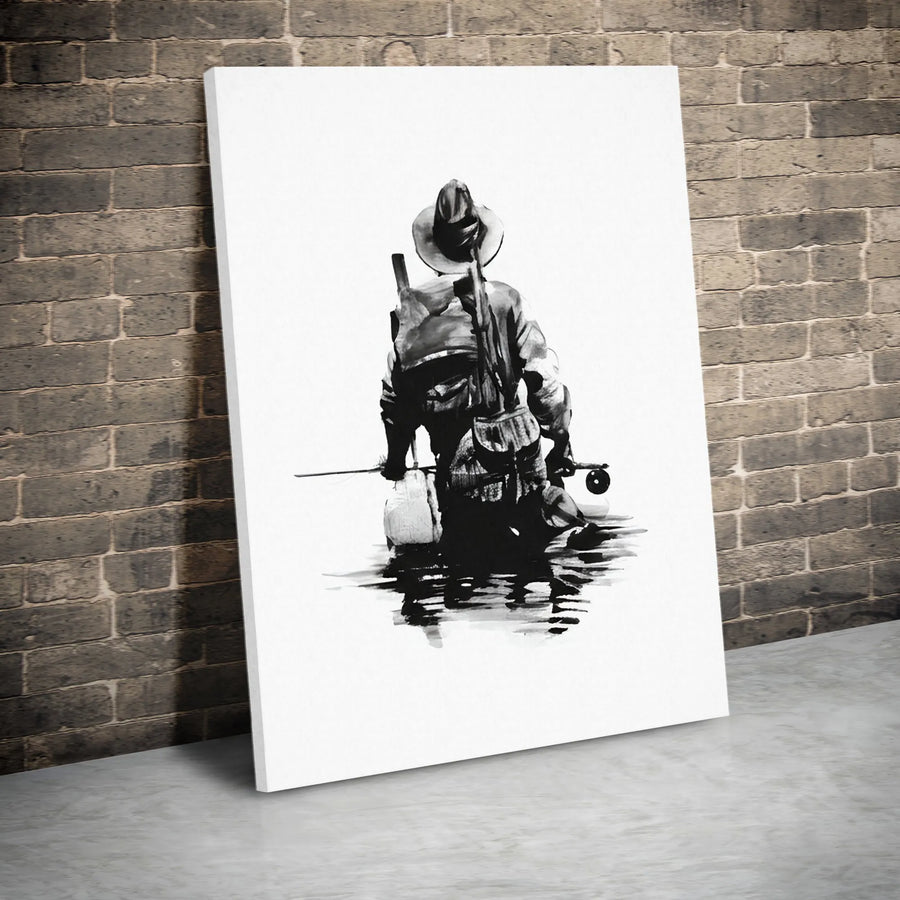 Fly Fishing Wall Art | Black and White Fisherman Canvas | Gallery Quality 1.25-Inch Profile | Nature Lover Gift for Office and Home Decor