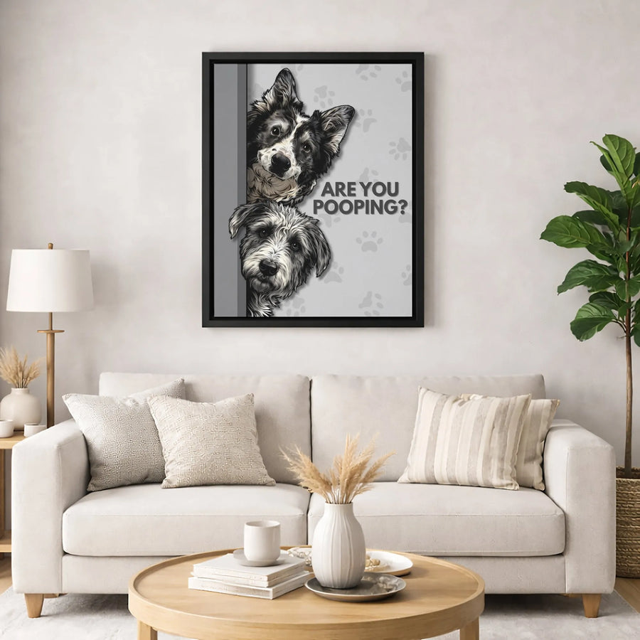 Are You Pooping? Dog Wall Art | Funny Bathroom Decor | Premium 1.25 Inch Canvas Print | Humorous Pet Lover Gift