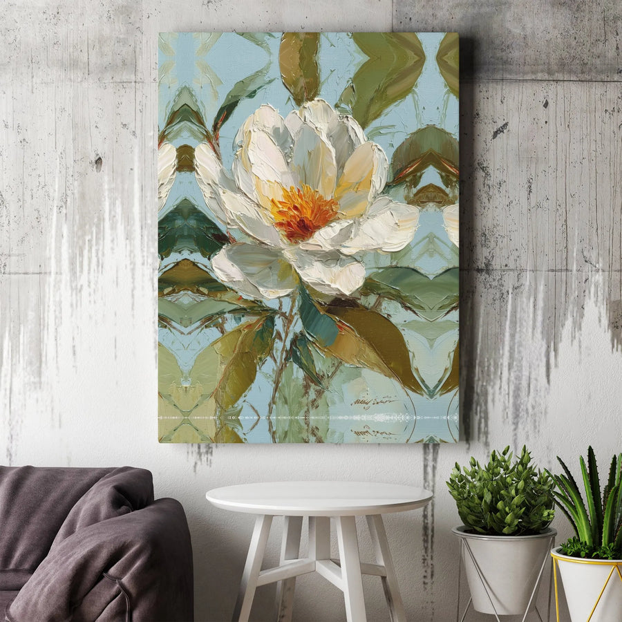 White Flower Canvas Wall Art | Textured Botanical Painting Print | Premium Gallery Wrap Canvas | Modern Living Room Decor Gift