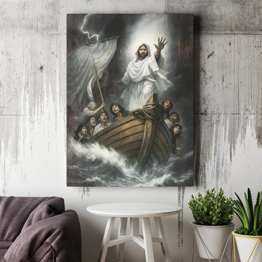 Jesus Calming The Storm Canvas Print | Biblical Miracle Art | Premium Gallery-Wrapped Wall Decor | Religious Gift For Home & Office