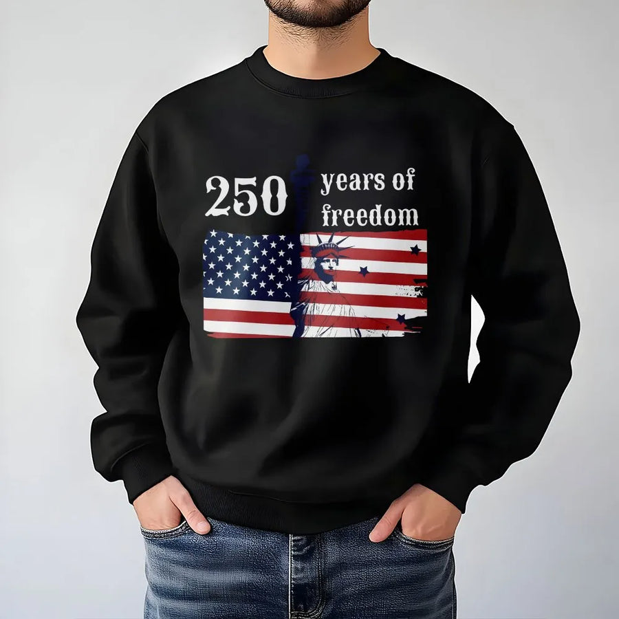 250 Years of Freedom Sweatshirt | American Flag Statue of Liberty Graphic | Soft Cotton Blend Sweatshirt | Patriotic USA Anniversary Gift
