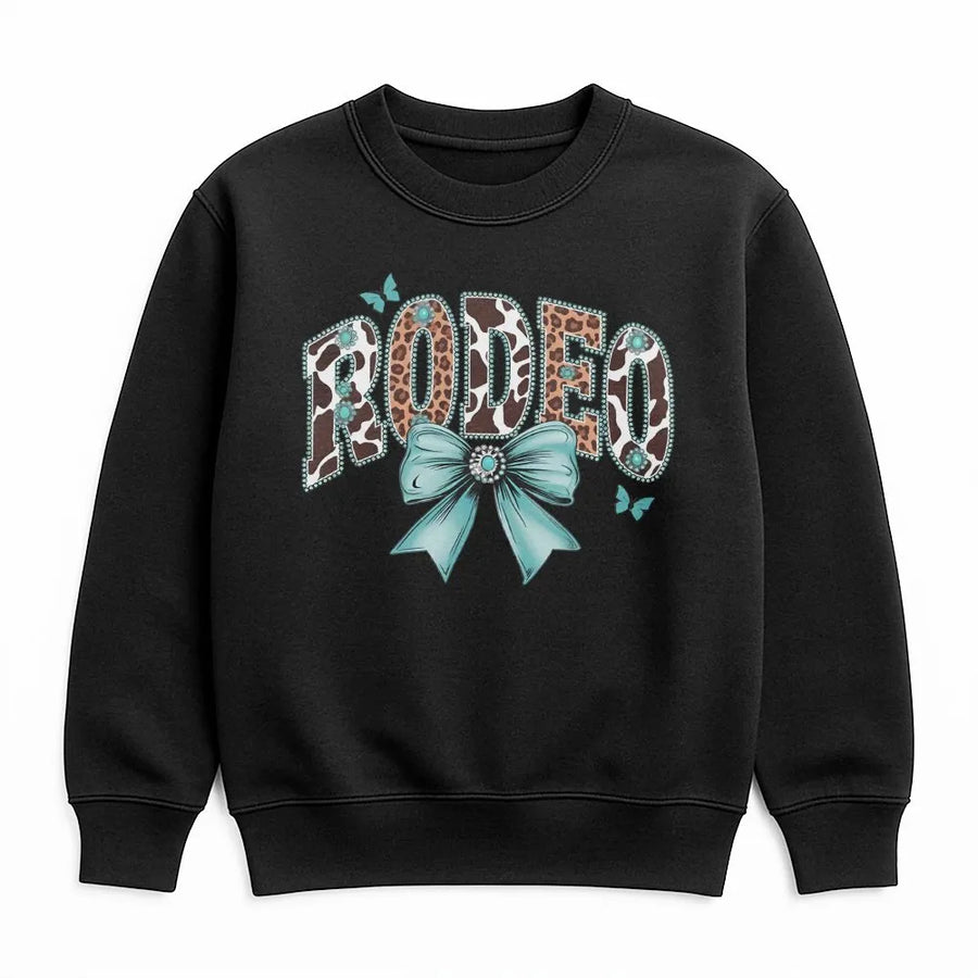 Western Rodeo Sweatshirt | Coquette Bow with Cowhide & Leopard Print | Premium Cotton Tee | Gift for Country Girl