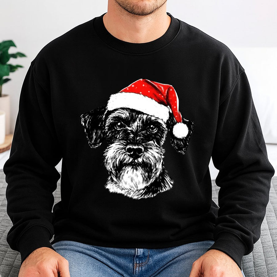 Schnauzer Christmas Sweatshirt | Cute Dog In Santa Hat Graphic | Soft Cotton-Poly Blend | Festive Holiday Gift For Dog Lovers