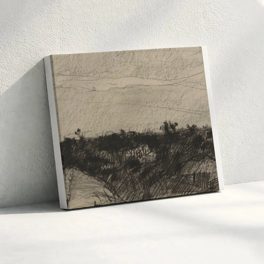 Abstract Landscape Sketch Canvas Print | Minimalist Monochrome Charcoal Drawing | Premium 1.25" Thick Canvas | Modern Farmhouse Wall Decor Gift
