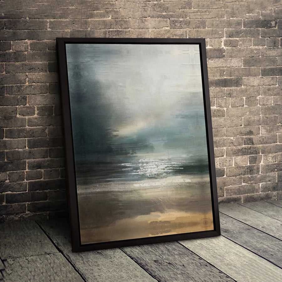 Abstract Seascape Canvas Wall Art | Moody Blue and Brown Coastal Landscape | Gallery-Quality Fade-Resistant Print | Modern Home Office Decor