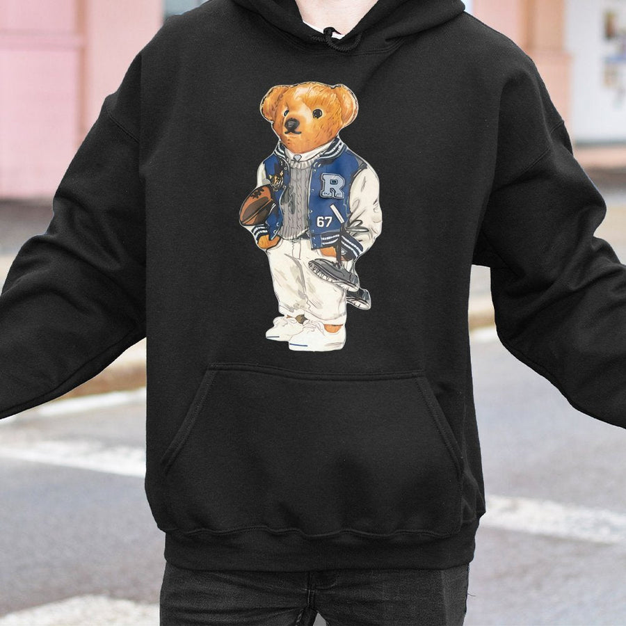 Preppy Varsity Bear Hoodie | Vintage College Style Teddy Graphic | Premium Cotton Blend | Unisex Streetwear Gift for Football Fans